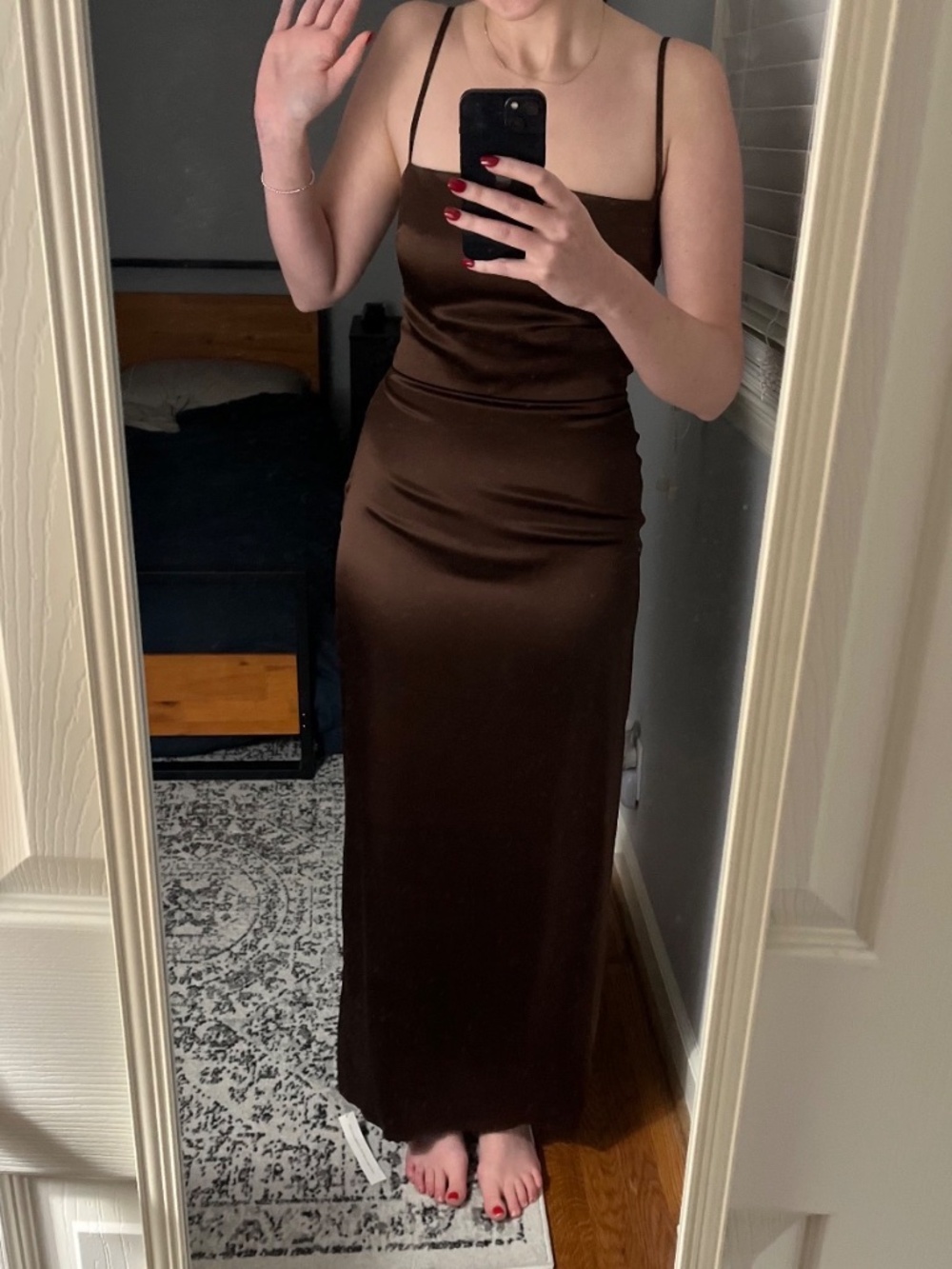 Reformation Frankie Silk Dress Brown - Size 8 - Picture 2 of 2